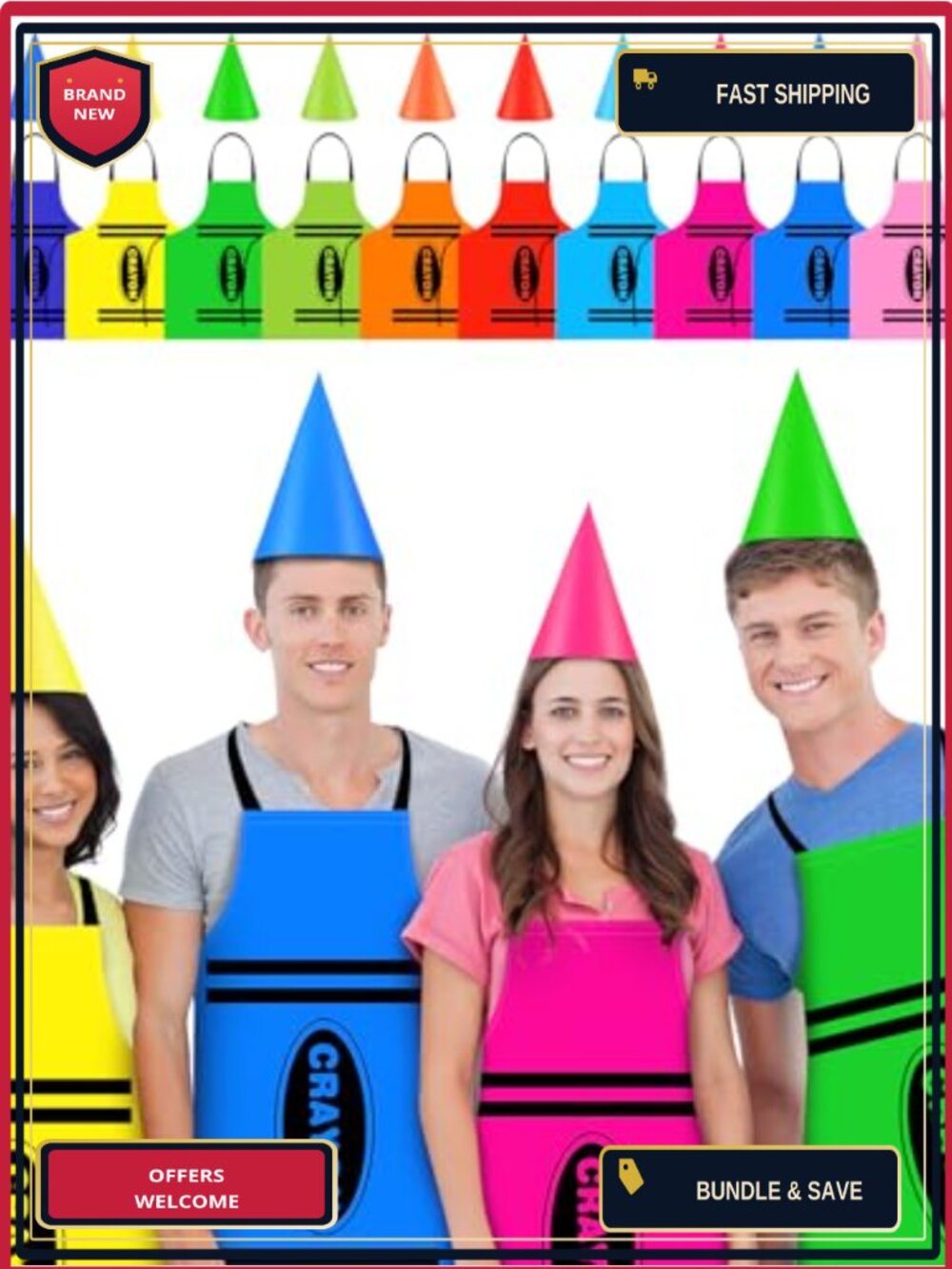 Crayon Costume Apron and Hat Set 24 Pc Cotton Blend Adult Group Halloween